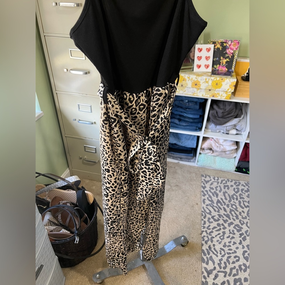 Black Cheetah Spaghetti Strap Dress